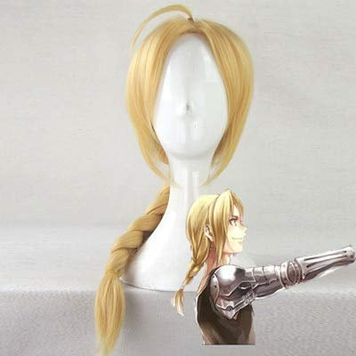 Cosplay Perücke-Fullmetal Alchemist Edward Elric 55cm Mittellang Gerade Geflecht Styled Synthetic Cosplay Perücken Anime Kostüm Party Perücke+Perücke Cap als das Bild