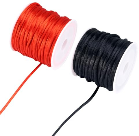 Cheriswelry Lot de 2 rouleaux de cordon rond en nylon tressé en satin pour la fabrication de bijoux - Queue de rat Kumihimo - Noir et rouge