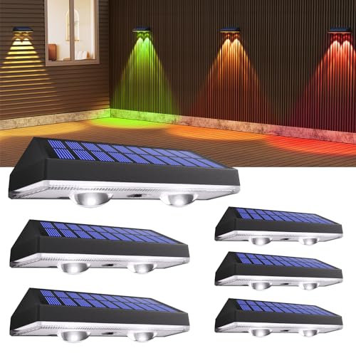 HAMLITE Solar Fence Lights Outdoor Garden,RGB Solar Wall Lights Outdoor Waterproof,Bright Solar Powered Garden Fence Lights 8 Color Modes for Outside Deck Patio Decking Gate Yard Decoration-6Pack