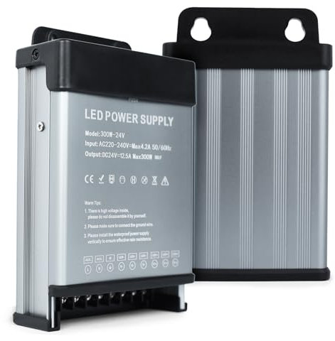 KSIBNW 24V Netzteil Trafo 300W Transformator IP44, LED Treiber Outdoor Wasserdicht Schaltnetzteil 230V auf DC 24V 12,5A Elektronischer Schalt Niedervolttrafo Konstantspannungs Außen für LED Streifen