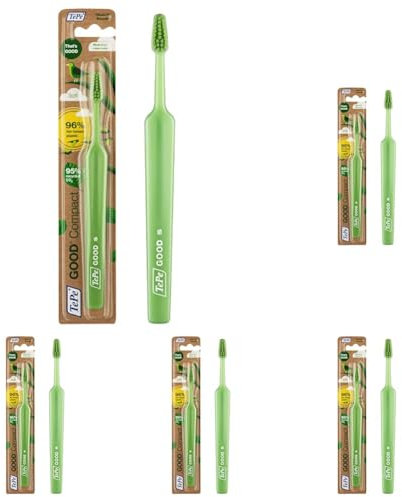TePe GOOD Compact Soft – Benutzerfreundliche Zahnbürste aus nachwachsenden Rohstoffen mit kompaktem Bürstenkopf und weichen Borsten (Packung mit 5)