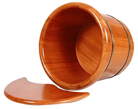 JINMUXUAN Fußbadewanne aus Holz, Fußbadewanne, durchblutungsförderndes Fußbad mit Deckel, handgefertigtes Pedikürebecken aus Eiche, 26 cm, super einfach zu verwenden, Vollmond Beauty Comes