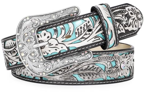 XZQTIVE Frauen Ledergürtel Vintage Damen Western Gürtel Graviert Tooled Ledergürtel Cowgirl Land Gürtel für Jeans Hosen Kleider