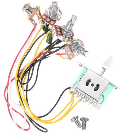 QUARKZMAN Vorverdrahteter Gitarren Kabelbaum Elektronik Kit 2 Klang 1 Lautstärke 500K 5-Weg Schalter Potentiometer Regler mit Klinke für Gitarre Ersatzteile Weiß Kappe