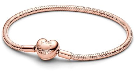 PANDORA Moments 583050C00-21 - Bracciale a maglia di serpente con chiusura a cuore in argento Sterling placcato oro rosa, misura 21, 21 cm, Argento sterling, Senza Gemstone