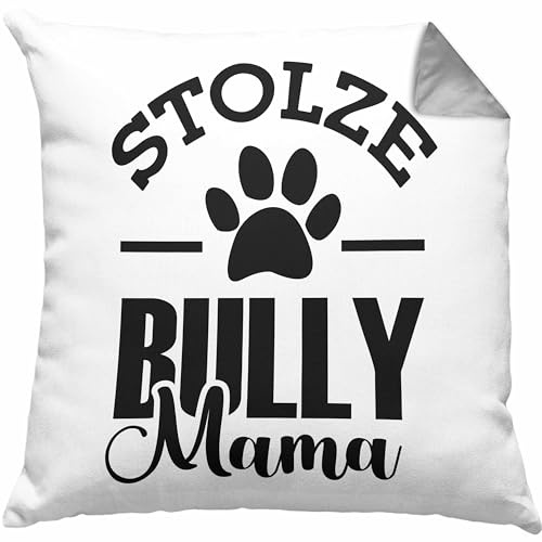 Trendation Hunde Kissen mit Füllung 40x40 Geschenk für stolze Bully-Mamas Bully Hunde Geschenkidee (Grau)