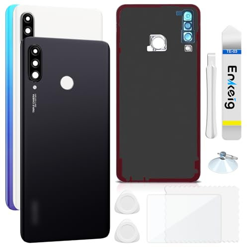 Enkeig Tapa Trasera Vidrio para Reemplazo Huawei P30 Lite Parte Trasera de Cristal Trasero con Kit de Reparación (Negro)