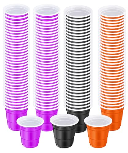 AOVNA 150 Stück Halloween-Schnapsgläser aus Kunststoff, Einweg-Trinkbecher für Weihnachten, Geburtstag, Party, Geschmack, Snacks, Proben und Verkostungen, 57 ml