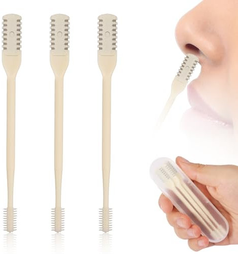 3 Piezas 2 en 1 Recortador de Vello Nasal, Giratorio 360° Cortador Pelos Nariz Doble cara Limpiador de Vello Nasal Manual Quita Pelos Nariz con Recogedor de Orejas para Hombres Mujeres (Crema)