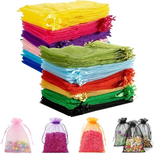 100 Stück hochwertige transparente Organza-Beutel, 10,2 x 12,9 cm, Geschenkbeutel mit Kordelzug, mehrfarbig, Hochzeitsgeschenkbeutel für Party, Weihnachten, Schmuck, Festival, Badezimmer, Seifen,