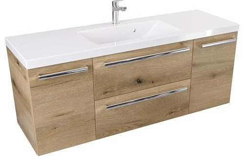 Furni Badezimmer-Waschtischunterschrank 120 cm D ATH DC - Mattes Holzdekor - Chromgriff