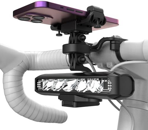 UPPEL Lumiere Velo + Support Telephone Velo 2 in 1 USB C Rechargeable 8000mah 2600 Lumens 5 LEDs 4 Modes Aluminium Eclairage Velo Et Support Vélo en Imperméable à l'eau pour La Conduite de Nuit, Noir