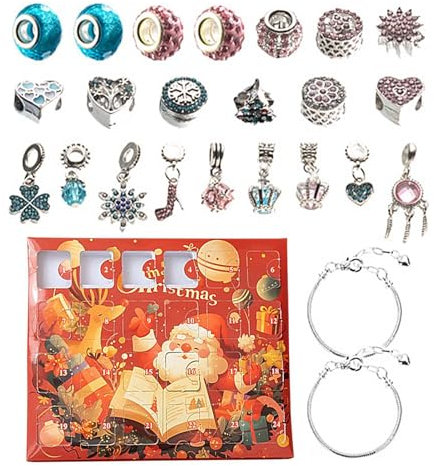Schmuck Adventskalender 2024 Für Mädchen, Schmuckherstellung Weihnachts Armbänder Weihnachtscountdown Geburtstagsgeschenke Überraschungsgeschenk
