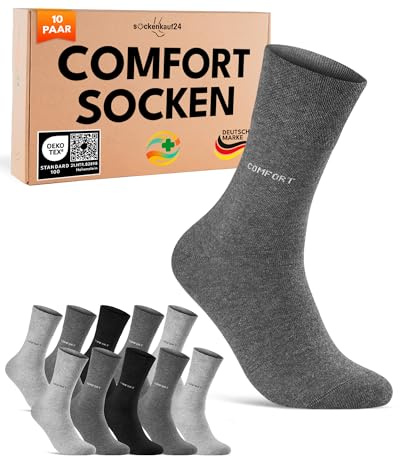 sockenkauf24 10 Paar Comfort Socken ohne Gummibund & ohne Naht für Damen & Herren Gesundheitssocken ohne Gummi mit Komfortbund