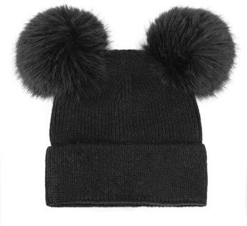 QUEEN HELENA Wintermütze mit Bommel Pelzige Mütze Warme Mütze Kürbis Casual Damen CP24-01, Schwarz , One size