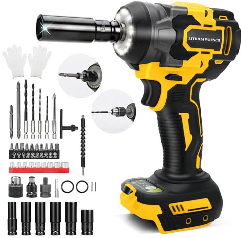 Clé à Chocs sans fil 650 Nm, Brushless Visseuse a Choc Compatible avec Dewalt 18V 20V, Boulonneuse à choc, 3 Vitesses et Lumière LED, pour Pneus, Montage Automobile (sans Batterie ni Chargeur)