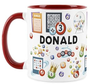 Purely Home Custom Bingo Caller Mug - Humourous Hobbies & Numbers Novelty Gift - Tea/Coffee Red Ceramic Cup Personalised Present for Bingo Callers