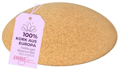 EMMAfit Kork Halbkugel Beginner I Balance Ball für Yoga 28 x 7 cm I Fitness Halbkugel für Anfänger aus Kork für Balance Training I nachhaltige Balance-Halbkugel für Gleichgewichts- & Fitnesstraining