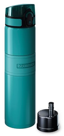 AQUAPHOR City Cool Filter Water Bottle - Double Wall Stainless Steel Insulated - Keeps Water Cool 24H - 500 ml (Sky Blue)