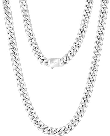KRKC&CO 8mm Panzerkette, Versilberte Cuban Link Chain, Edelstahl Panzerkette Herren Silber Kubanische Gliederkette, Herren Silberketten Hip Hop Kette für Männer Jungen Größe 56cm