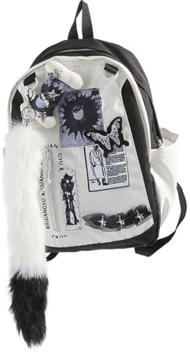 HOKMAH Niedlicher Rucksack Y2k Geldbörse Daypack, Therian Stuff Fluffy Coquette Schultertasche Grunge 90er Kawaii Trendy Gothic Rucksack, Schwarz, Medium