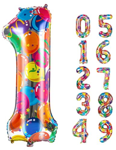 Bunte Nummer 1 Luftballons, 40 Zoll große Zahl Folie Mylar Luftballons für 1 11 21 Mädchen Junge Geburtstag Party Feier Dekorationen liefert, digitale Ballons für Hochzeit Jahrestag Veranstaltungen