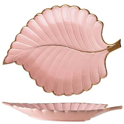Gaxcent Dekotablett Blätter Schlüsselschale, Schmucktablett Keramik Deko Schale Schmuck Porzellan Deko Teller Geburtstagsgeschenk Für Frauen Freundin,Rosa,11.5
