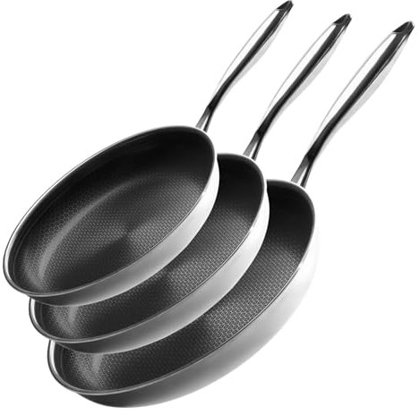 Onyx Cookware Pfannenset 24+26+28 cm | Beschichtete Pfannen Induktion | Bratpfanne für alle Herdarten | Kratzfeste Antihaft-Oberfläche | 3-Schicht Edelstahl/Aluminium | Ofenfest bis 260°C | PFAS-frei