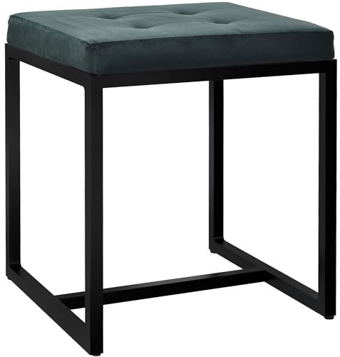 CLP Sitzhocker Barci I Moderner Hocker | Hochwertiger Polsterhocker mit schwarz pulverbeschichteten Eisengestell, Farbe:grün, Material:Samt
