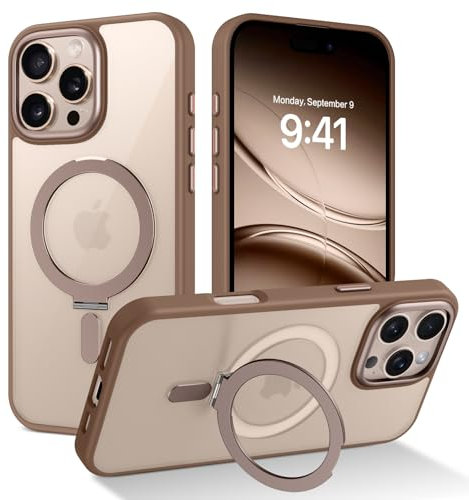 DUEDUE Magnetic for iPhone 16 Pro Case With Stand [Compatible with Magsafe] Built-in Adjustable Ring Stand Kickstand, Full Body Shockproof Protective Cover for iPhone 16 Pro 6.3,Desert Titanium