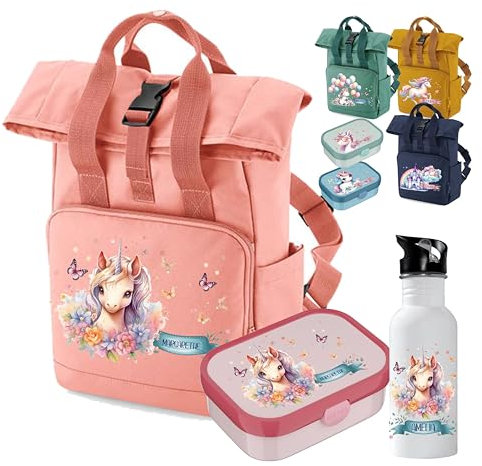 wolga-kreativ Kinderrucksack mit turnbeutel personalisiert (Einhorn, Rucksack)