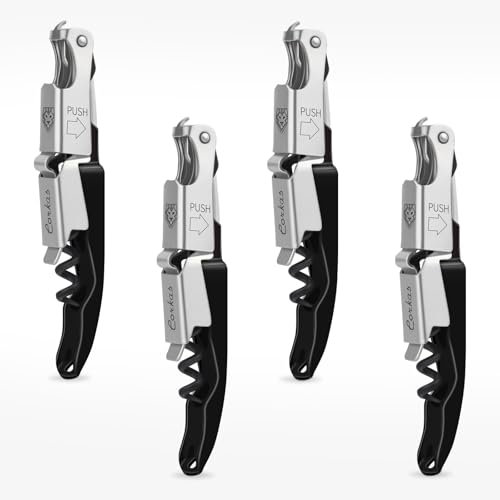 CORKAS Kellnermesser Profi Korkenzieher aus Edelstahl in Gastronomie Qualität mit Flaschenöffner & Folienschneider für alle Korkenarten(Schwarz-4Pcs)