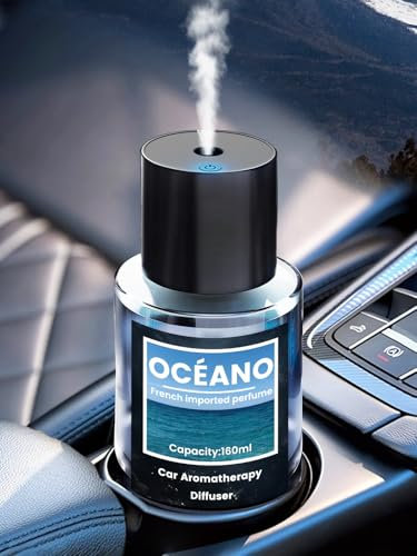 160ml Gran Capacidad Ambientador Difusor de coche, Difusor de Fragancias para Automóvil con 160ml Perfume (Océano), Duración 9-12 Meses, Atomizador Ultrasónico, Auto On/Off, 3 Modos, BJ 003