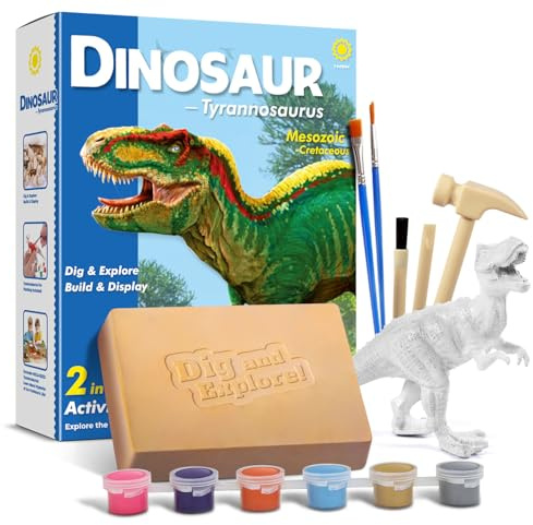 EGGBOX Dinosaurie skelett utgrävningsset för barn, 2-i-1 dino, dig & målningsset, dinosaurieleksak, för barn från 6, fossiler, paleontologiexperiment och pysselset för pojkar, flickor