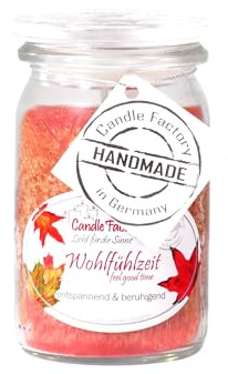 Candle Factory Baby Jumbo Duftkerze aus pflanzlichem Stearin im hitzebeständigen Glas der Marke Weck®, bis zu 24h Brennzeit, Duft: Wohlfühlzeit