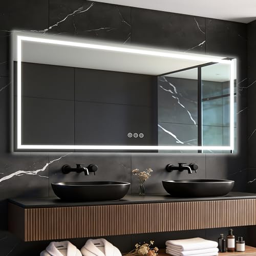 Simusi Badspiegel mit Beleuchtung LED, 80x180cm Spiegel mit Light | Wandspiegel mit Frontbeleuchtung, Antibeschlagfunktion, Dimmbar, mit 3 Einstellbaren Lichtfarben