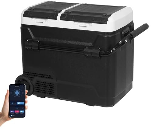 Fullwatt 60L Car Refrigerator with APP Control Portable Compressor Car Fridge Freezer 12/24v Electric Cooler with Telescopic Handle for Camping, Road Trip, Picnic, Cool Box, Down to -20℃