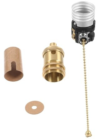 Kupfer Lampenfassung 1 Satz M10 Gewinde, E27, mit Zugkette | Doppelring Design, ein Zugschalter, für Reparatur und Umrüstung von Wohnraum und Tischlampen