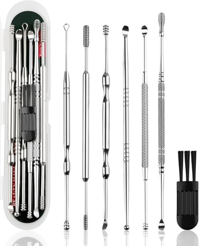 lulir 6 Pcs Ear Wax Removal Kit, Stainless Steel Earwax Remover Tool | Stainless Steel Ear Cleaning Tools with Brush and Storage Case for Safe Earwax Removal for Adults and Children