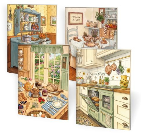 ALFABET - Ricette al Volo, Set 4 Ricettari da Scrivere A5, Quaderni per ricette A5, Interni con Piccoli Disegni Decorativi, Carta Ecologica, Idea Regalo Per La Mamma, Per La Nonna, Per La Suocera