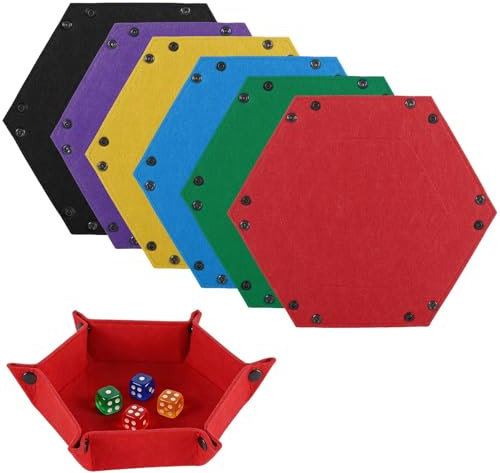 Gykutix 6 Pezzi Tira Dadi Tavola per Dadi in Feltro Esagonale Vassoio Cubo Feltro Vassoio per Dadi Pieghevole Tavole per DND RGP d&d Dungeons & Dragons Giochi da Tavoloe (6 Colori)