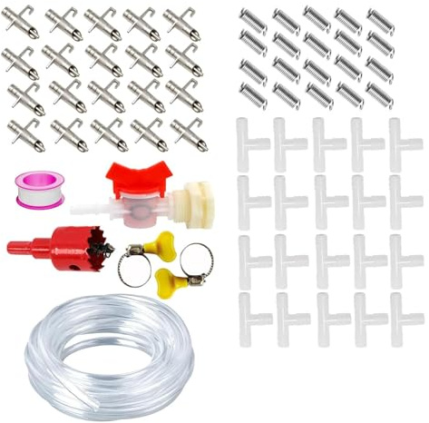 Ensemble Distributeur d'eau Automatique 10/20 Pièces, pour Lapins, Volailles, avec Tétines Galvanisées, Abreuvoir pour Petits Animaux