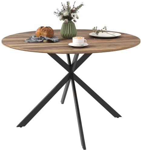 HOMCOM Esstisch für 4 Personen im Industriestil, Ø 120 cm, Dunkelbraun | Runder Küchentisch, mit Stahlbeinen, für Esszimmer, Küche, Homeoffice
