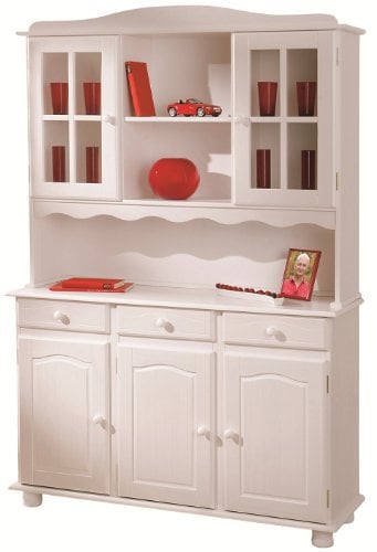 Inter Link – Vitrinenschrank - Küchenschrank - Geschirrschrank - Esszimmerschrank – Vitrine – Standvitrine - Landhausstil - Kiefer Massivholz – 3 Türig - Siena - Weiß lackiert
