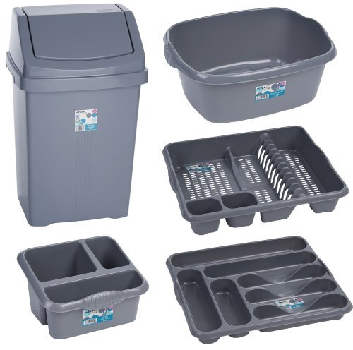 5 Piece Silver Kitchen Bin Set