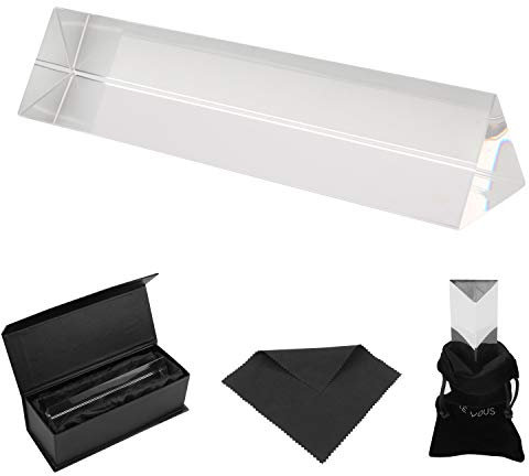 BELLE VOUS K9 Kristall Prisma Dreieck - 15cm Fotografie Glas Prisma Spektrometer mit Tasche Mikrofasertuch - Kristallglas Dreieckig für Sonnenlicht Spektrum und Regenbogen Effekt