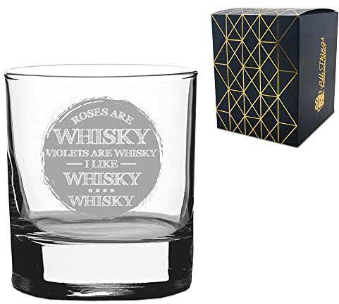 Novelty Whisky Glass - Roses are Whisky Violets are Whisky I Like Whisky Whisky - Engraved