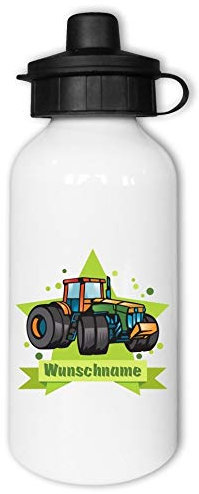 Samunshi® Kinder-Trinkflasche mit Namen und Traktor als Motiv für Schule Sport Freizeit Traktor
