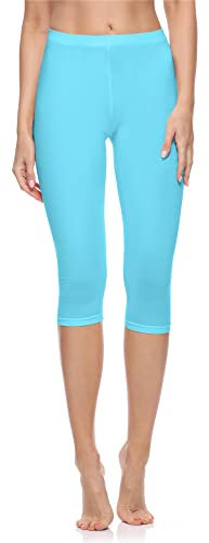 Merry Style Damen Leggings 3/4 aus Baumwolle mit Stretch – Leichte Capri Leggings Damen aus atmungsaktiver, elastischer Baumwolle, ideal für Yoga Sport Freizeit Reisen MS10-199 (Türkis, M)