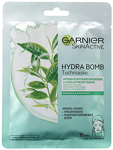 Garnier SkinActive Hydra Bomb Tuchmaske, für normale und Mischhaut, intensiv feuchtigkeitsspendende und ausgleichende Maske, 32 g